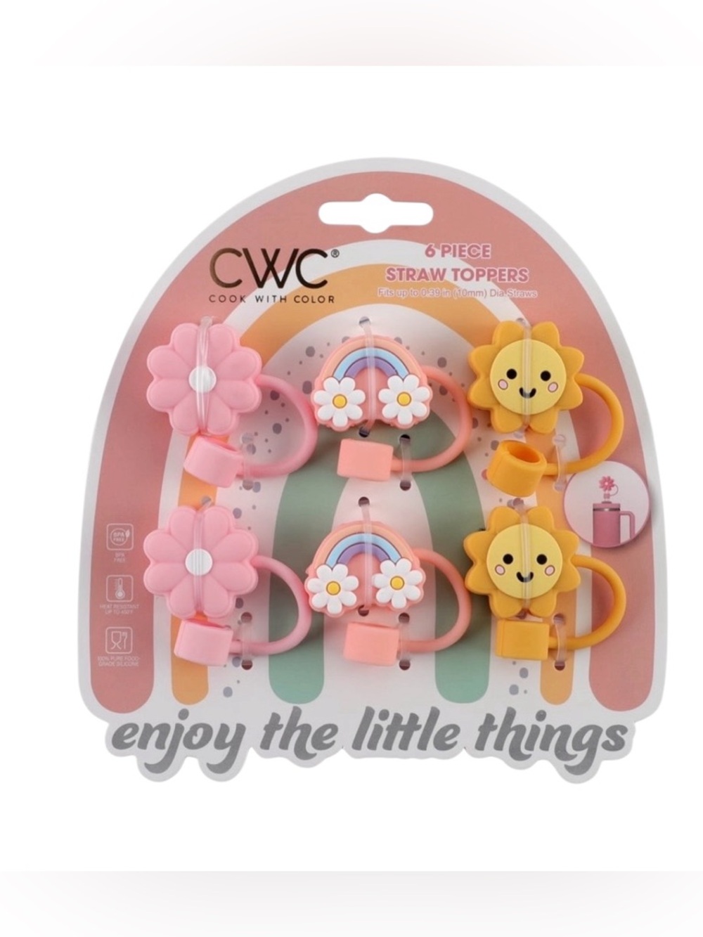 CWC Rainbow, Flower & Sun Straw Toppers - 6 pack - NEW